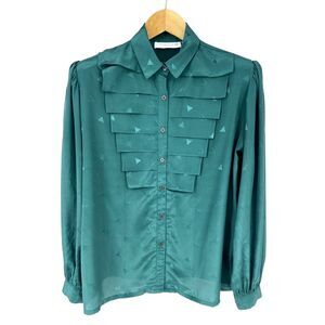 ADOLFO COLLECTIBLES Vintage Women's Blouse 13/14 Ruffle Front LS Button Up